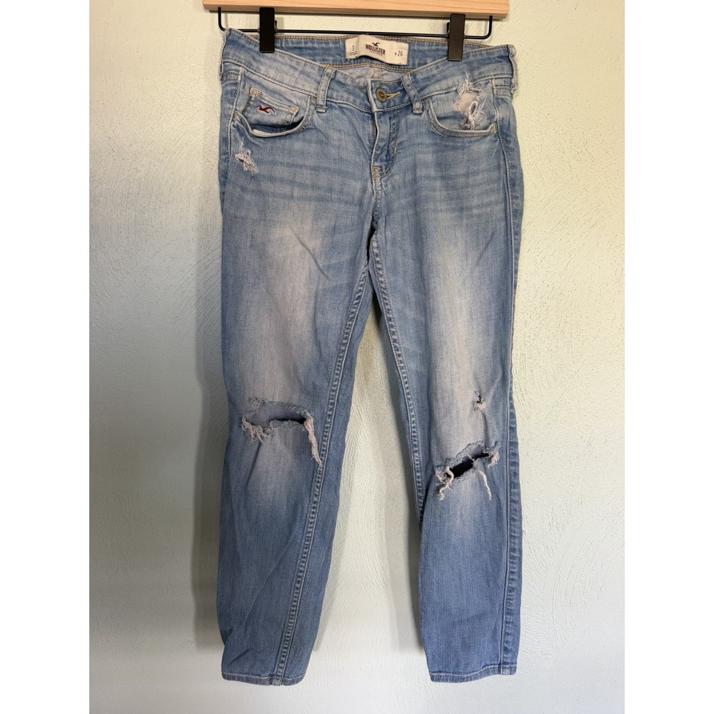 Hollister Distressed Denim Jeans Light Wash Skinny Straight Sz 3 W26